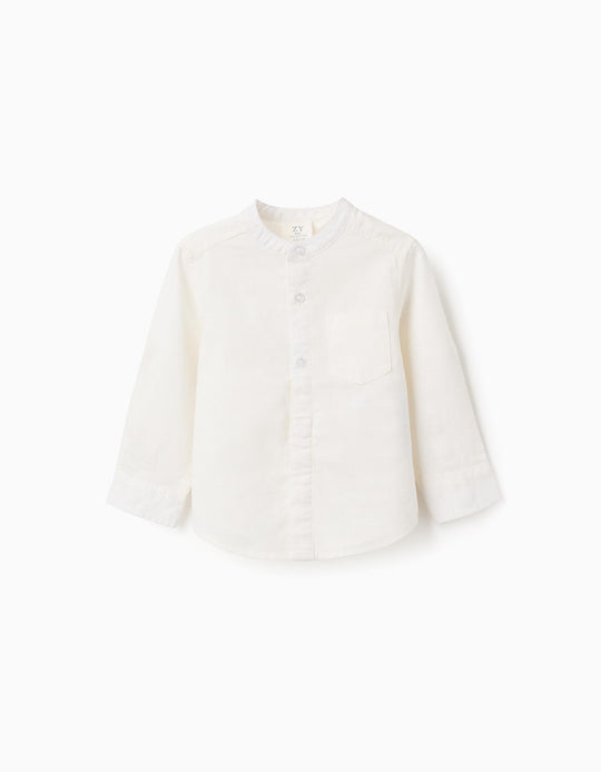 LS SHIRT LINEN MAO, WHITE, 18/24M