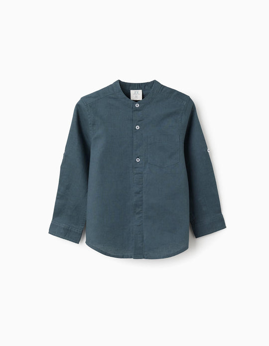 LS SHIRT LINEN MAO  DARK BLUE