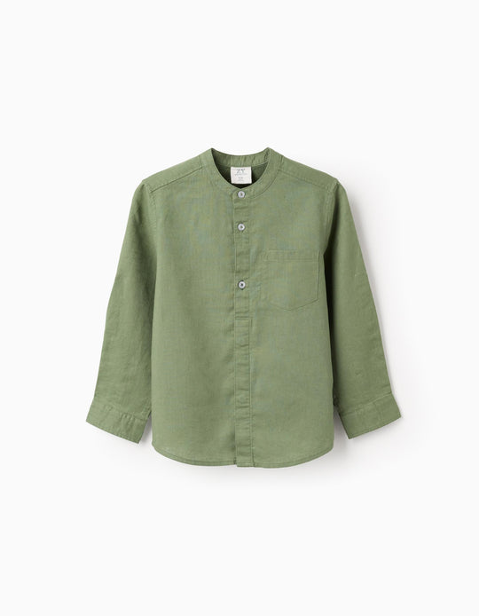 LS SHIRT LINEN MAO, GREEN, 5/6
