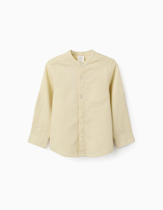 LS SHIRT LINEN MAO, LIGHT YELLOW, 11/12