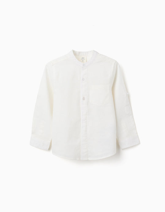 LS SHIRT LINEN MAO, WHITE, SMS