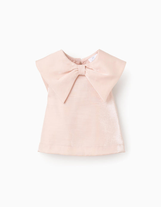 Sleeveless blouse with bow collar for girls, light pink