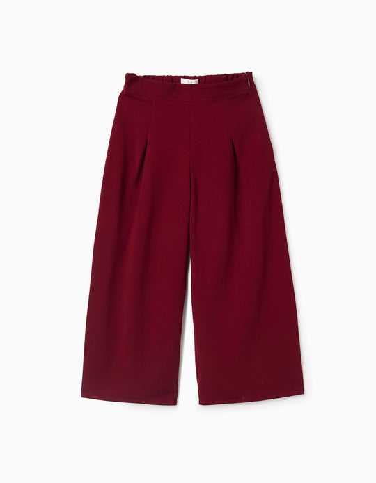 Wide leg trousers with front pleats for girls, dark red