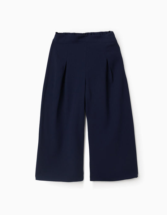 Wide leg trousers with front pleats for girls  dark blue
