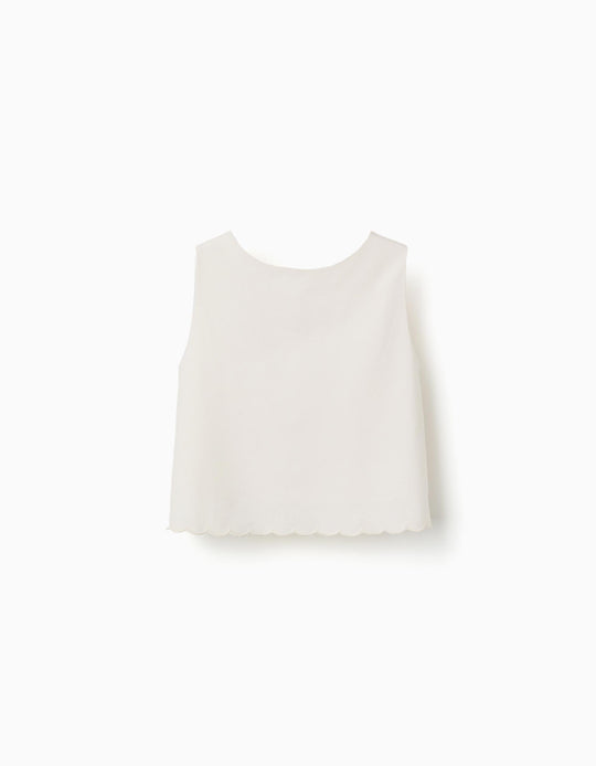 A-line sleeveless blouse with scalloped hem for girls, white