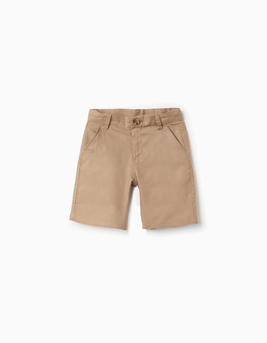 SHORTS LINEN, DARK BEIGE, 9/10