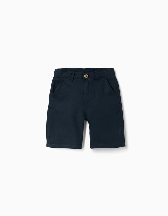 SHORTS LINEN, DARK BLUE, 7/8