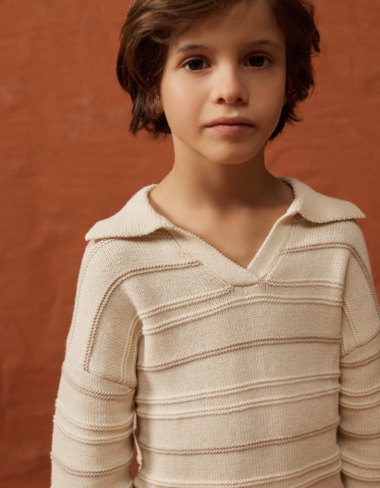 SWEATER COTTON POLO, WHITE