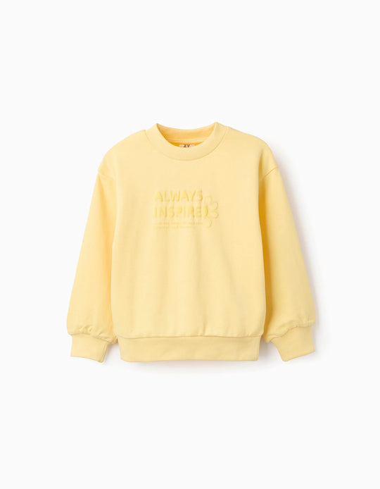 Cotton sweatshirt with Always Inspired print for girls, yellow