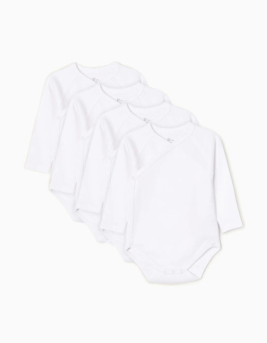 Pack of 4 Long Sleeve Cotton Bodysuits for Babies, White
