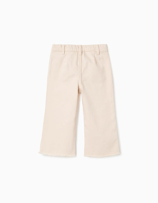Flared twill trousers with embroidery for baby girls  light beige