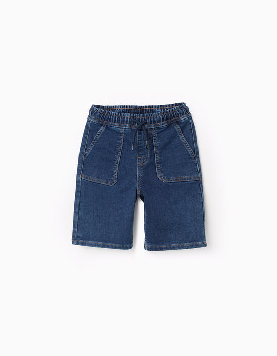 SHORTS KNIT DENIM, DARK BLUE DENIM, 6/7