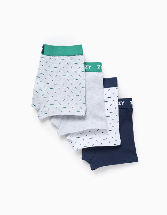 Pack of 4 plain/printed boxer shorts for boys, multicolour