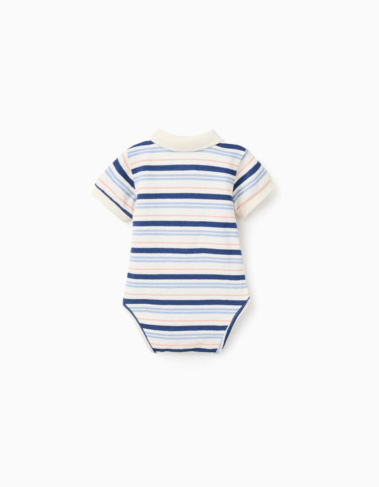 Baby Body Brushed with Collar  White and Blue