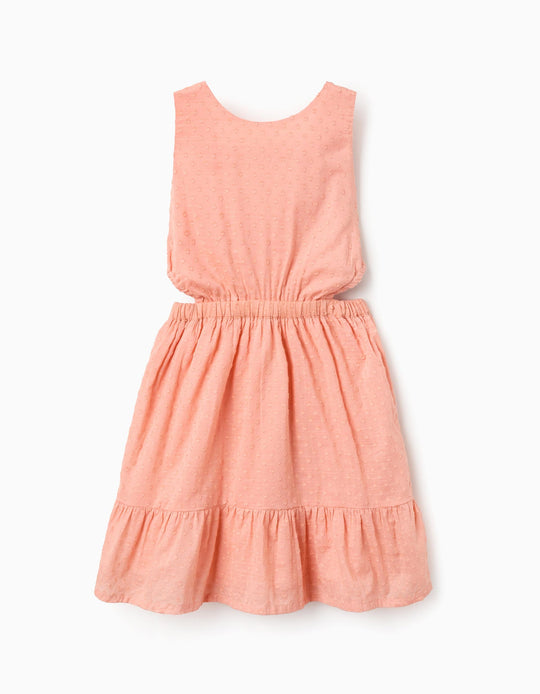 Cotton Swiss dot dress with cut-outs for girls  salmon orange