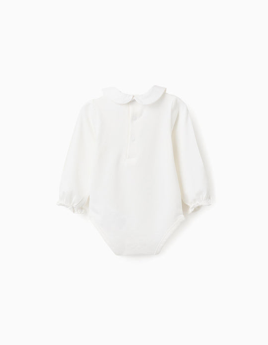 Long Sleeve Body with Poplin Collar for Newborns  White
