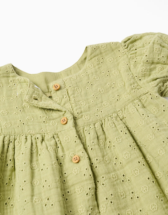 Cotton dress in broderie anglaise for baby girls  light green