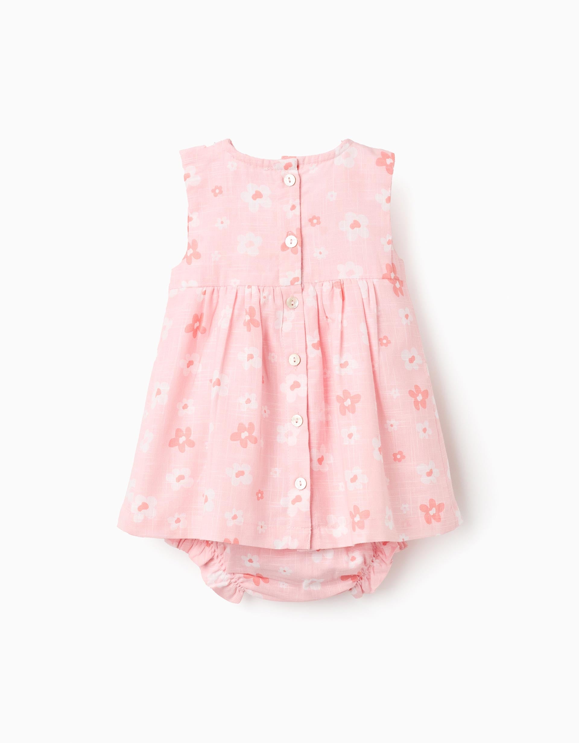 Floral dress with lace details for newborns  pink