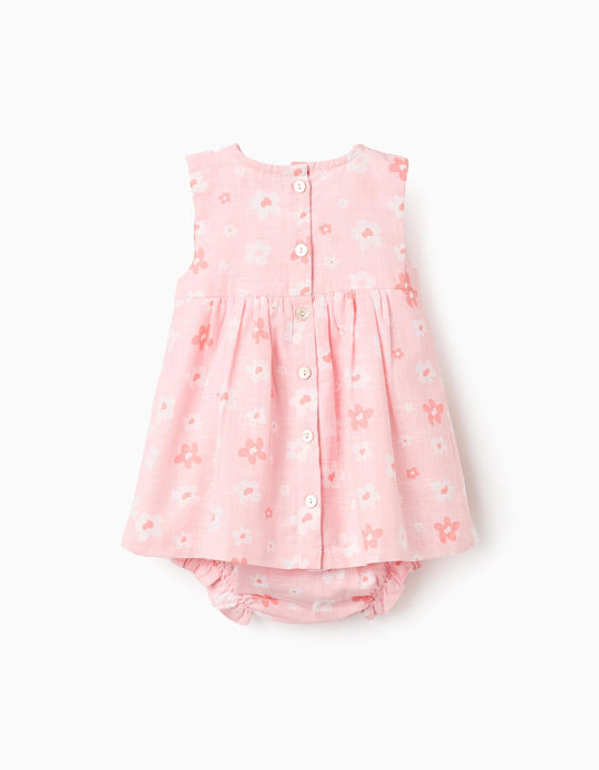 Floral dress with lace details for newborns  pink
