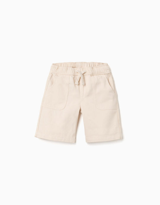 Midi twill shorts with drawstring for boys  light beige