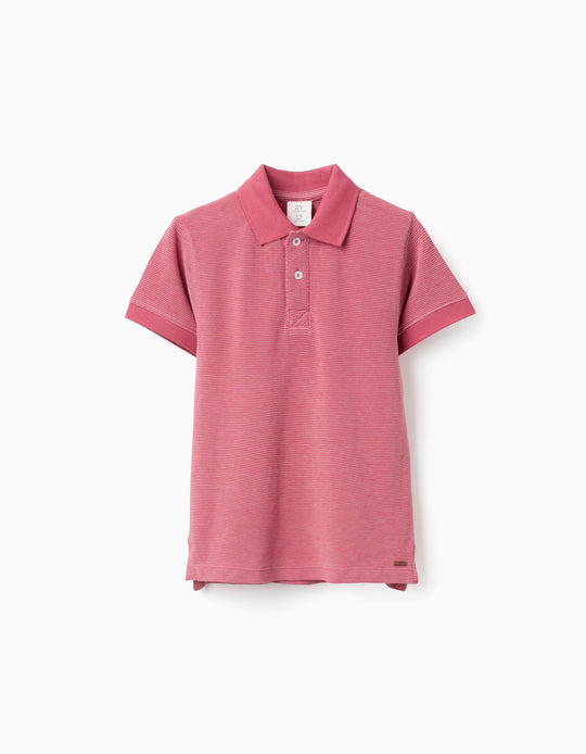 Cotton Piqué Polo Shirt With Jacquard Dots For Boys Dark Pink