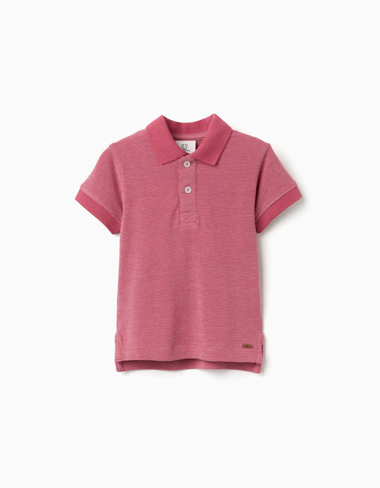 Cotton Piqué Polo Shirt With Jacquard Dots For Baby Boys Dark Pink