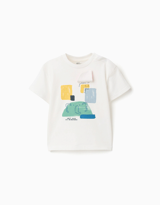 Cotton T Shirt With Art Front Print For Baby Boys White