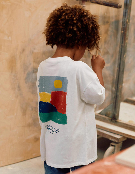 Cotton T Shirt With Creativity Prints For Boys White