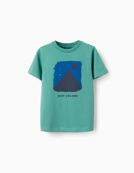 Cotton T Shirt With Just Colors Print For Boys Green
