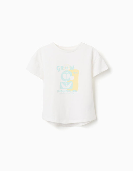 Cotton T Shirt With Imagination Print For Girls White