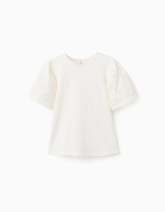 SS TSHIRT EMBROIDERY For  GIRL LIGHT BEIGE