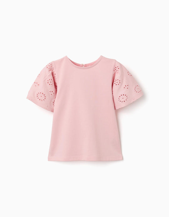 SS TSHIRT EMBROIDERY For  GIRL LIGHT PINK