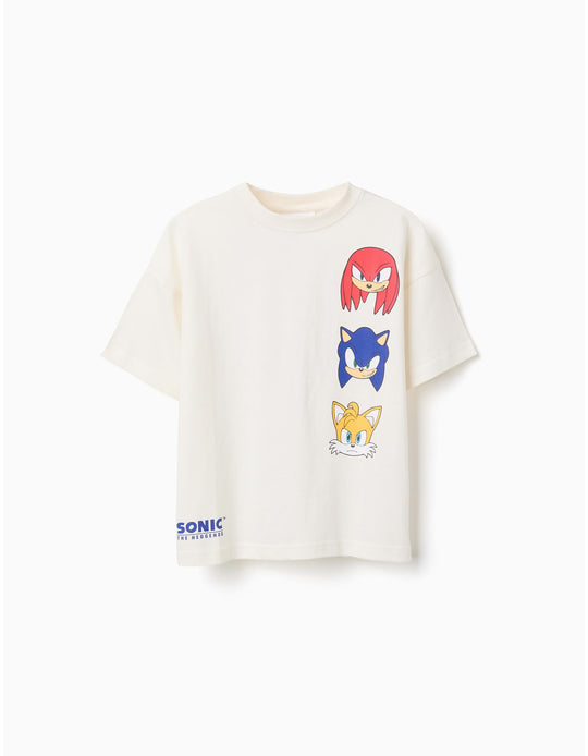 Cotton T Shirt With Sonic & Friends Prints For Boys White
