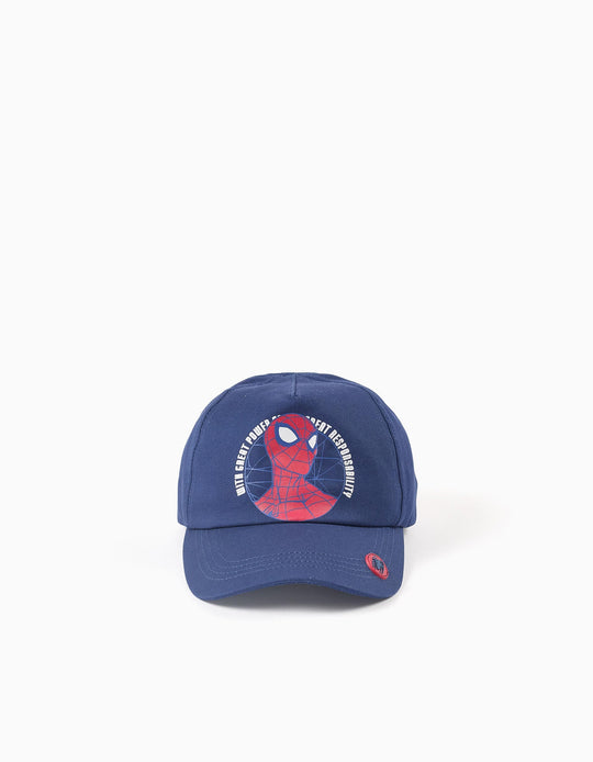 Cotton Twill Cap With Spider-Man Print For Babies And Boys, Dark Blue