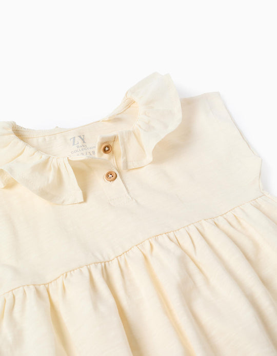 Cotton T-shirt with ruffled collar for baby girls  light beige