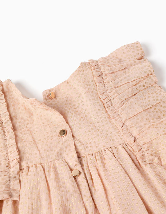 Crepe dress with ruffles and lurex for baby girls  light pink