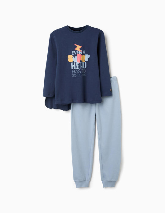 Long sleeve cotton pyjamas with removable cape for boys  blue