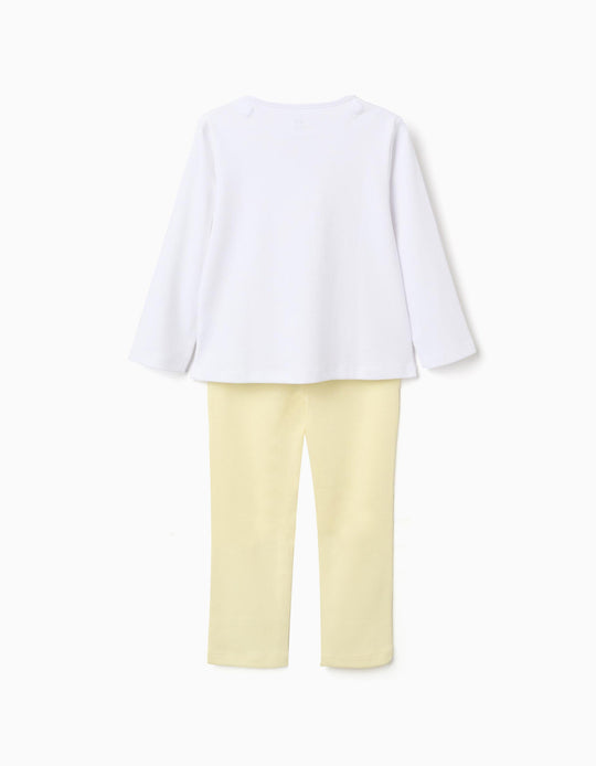 Long sleeve cotton pyjamas with removable cape for girls  white/yellow