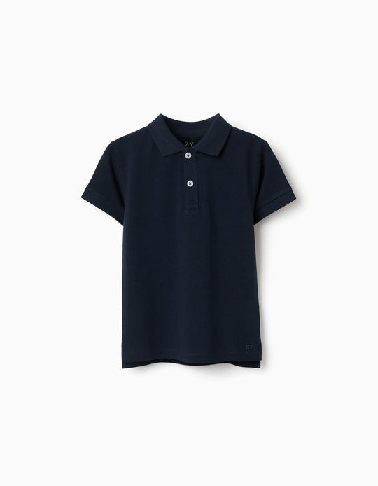 Short Sleeve Cotton Piqué Polo Shirt For Boys, Dark Blue