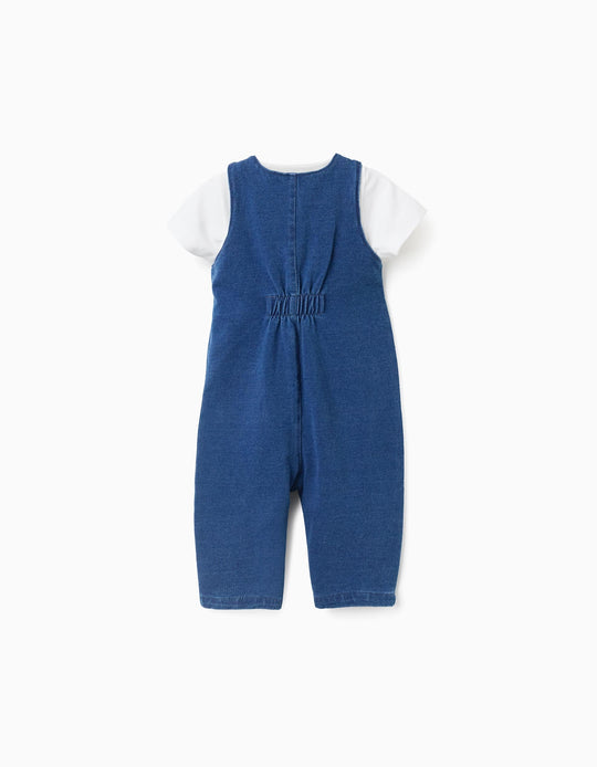 Bodysuit with print + denim jumpsuit for newborn boys  white/blue