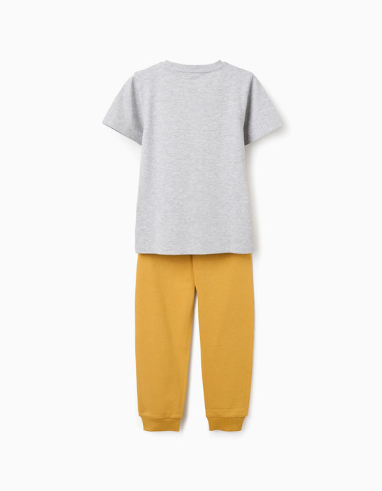 Cotton pyjamas with Nap Ninja print for boys  grey/mustard yellow