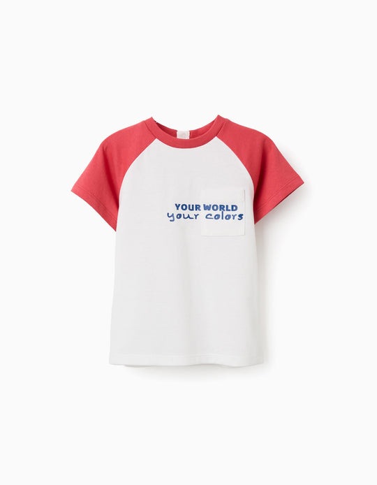 Cotton T Shirt With Colors Print For Baby Boys White Red