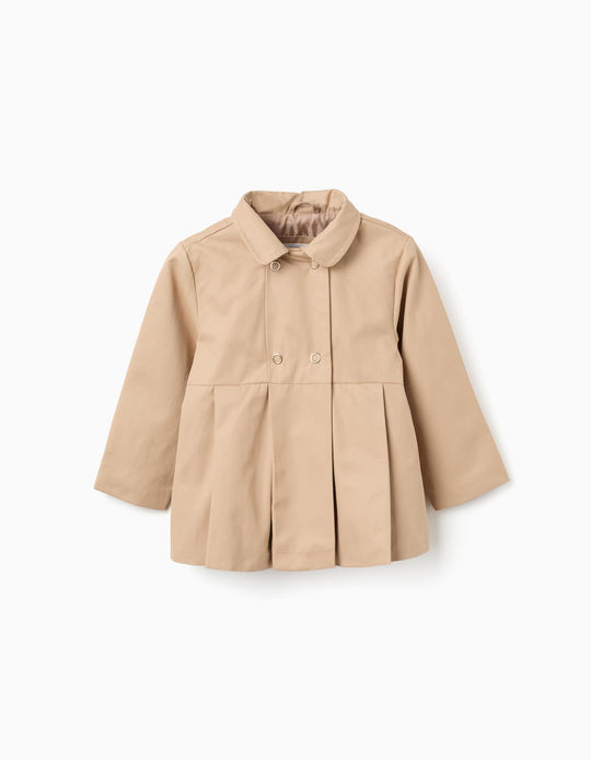 Parka with pleats and removable hood for baby girls  beige