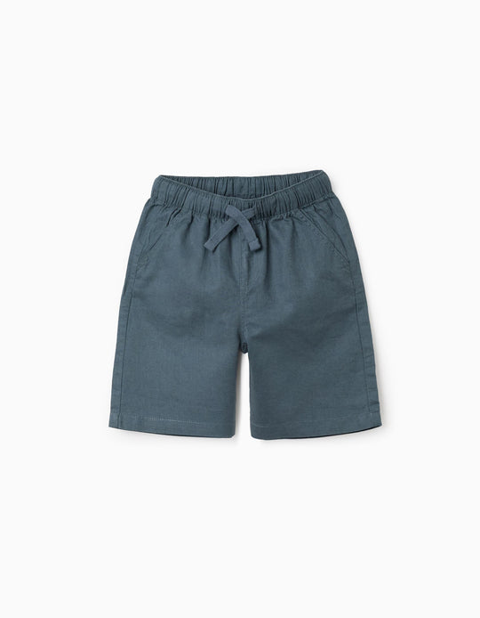 SHORTS LINEN, BLUE, 7/8