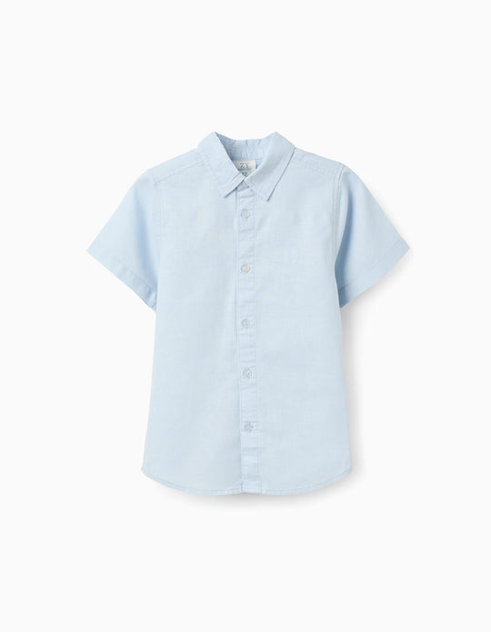 Short Sleeve Shirt In Linen And Cotton For Boys Light Blue
