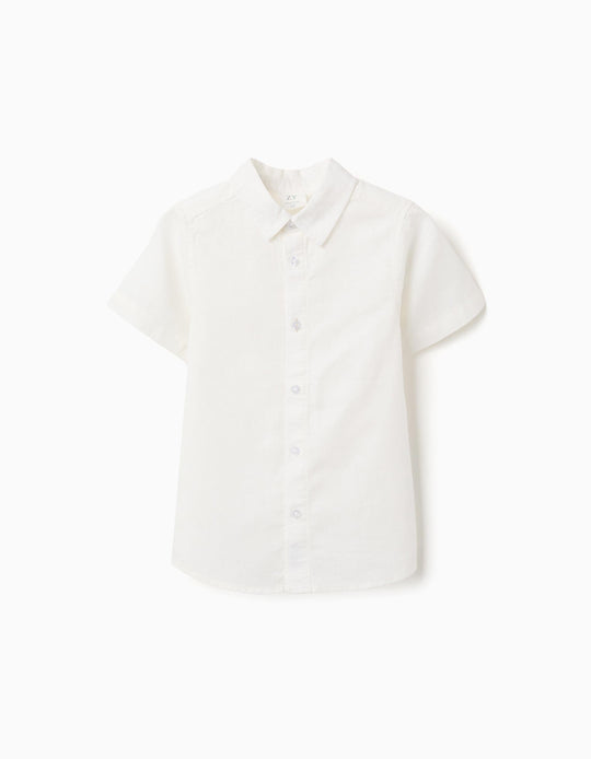 Short Sleeve Shirt In Linen And Cotton For Boys White