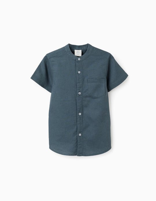 SS SHIRT LINEN, DARK BLUE, 13/14