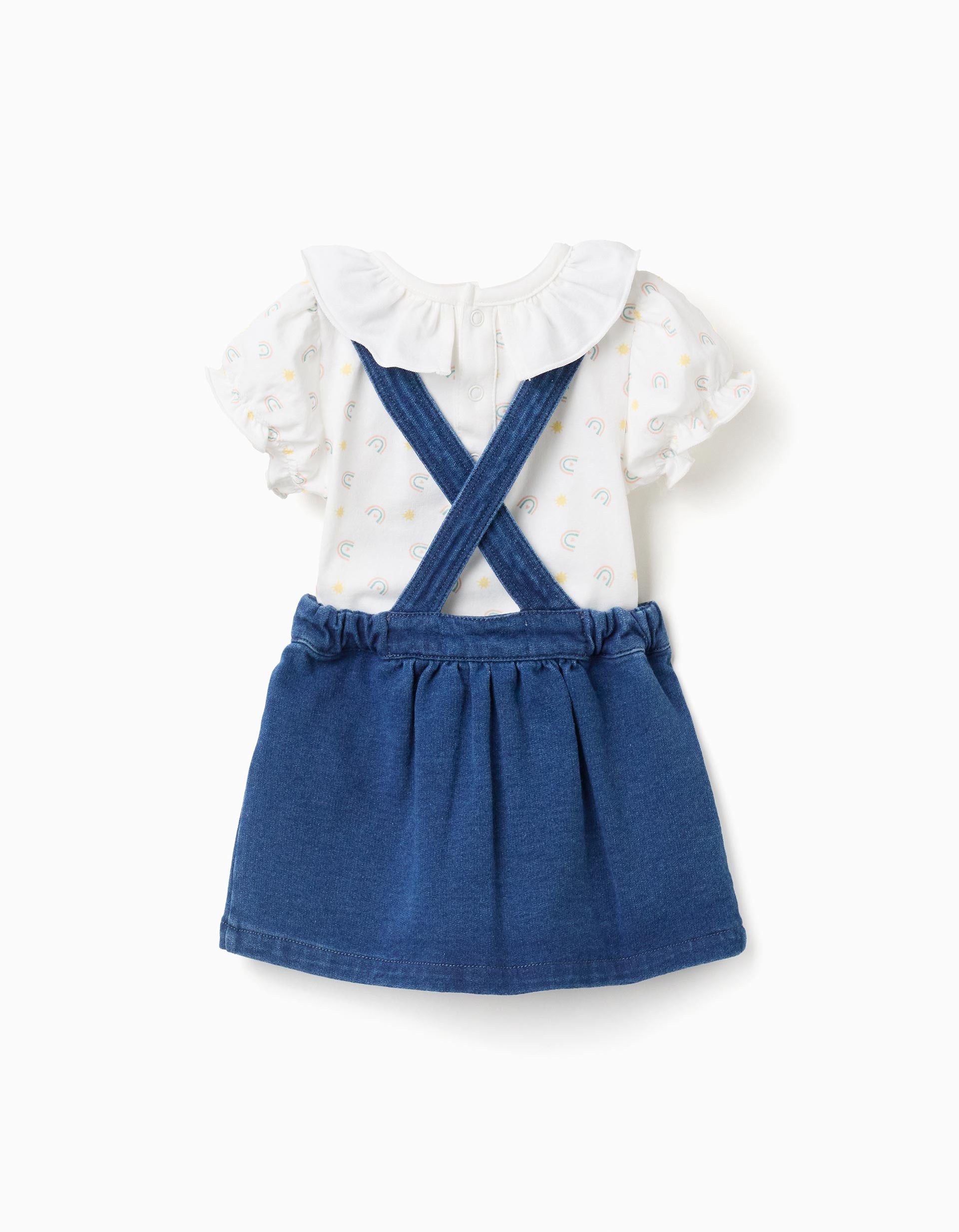 Bodysuit with motif + denim pinafore dress for newborn girls  white/blue