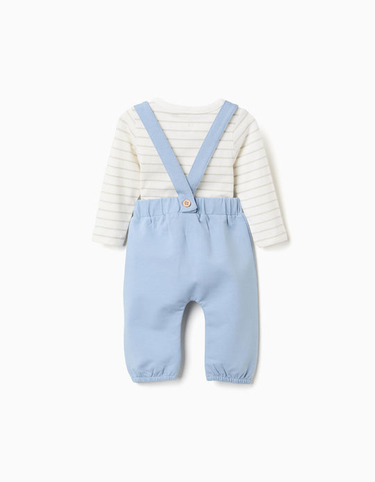Striped bodysuit + trousers for newborn boys  white/green/blue