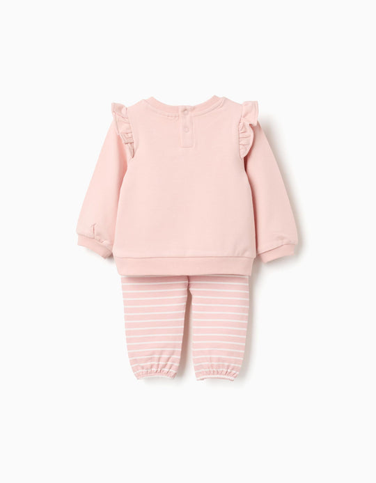 Sweatshirt with Pooh print + trousers for newborn girls  light pink